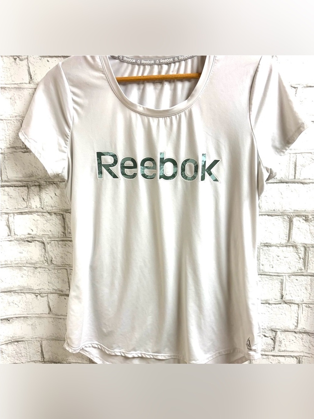 Reebok Women's White Tee with Green Logo